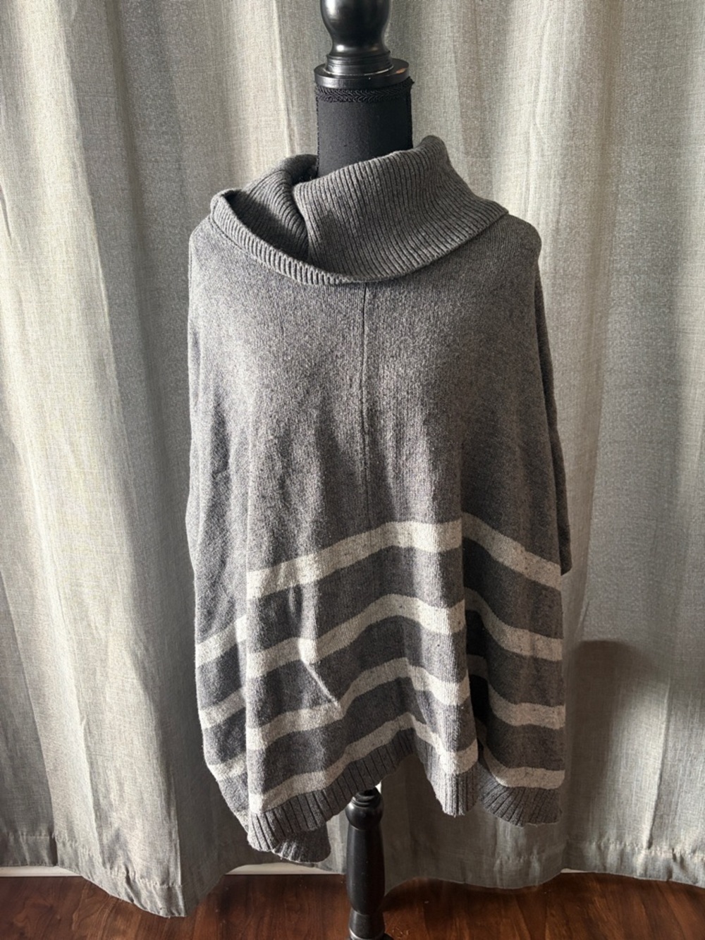 Banana Republic Gray Cowl Neck Striped Poncho